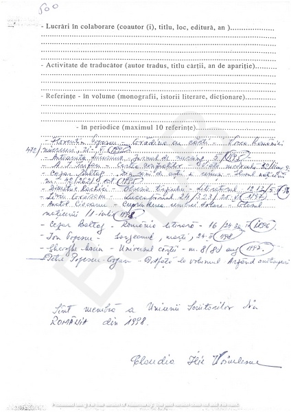 M-1299-2 - Fisa de scriitor VOICULESCU ILIE CLAUDIA